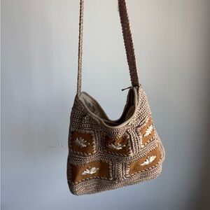 Portugal Brown and Tan Woven Shoulder Bag